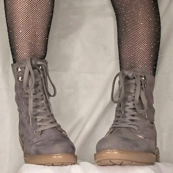Combat Lace Up Zip Boots Gray Women's Size 7.5 Y2K‎ - Picture 3 of 7